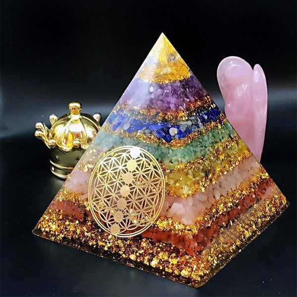 Seven-Chakra Energy Pyramid with Different Crushed Crystal Stones